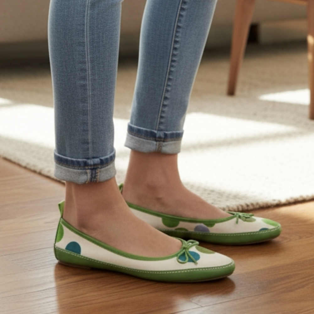 Coach Polkadot Green Canvas Leather  Almond Toe Slip-on Shoes Size 6.5 - Picture 5 of 16